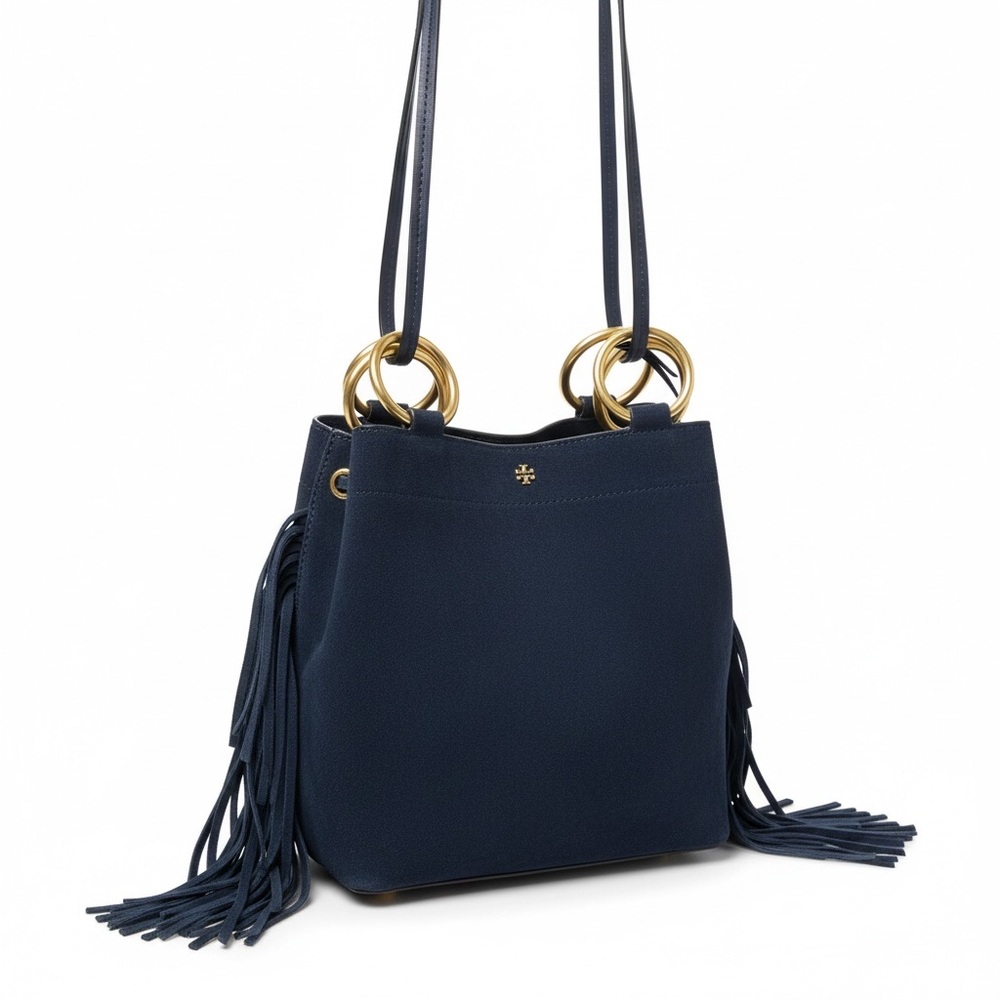 Tory Burch Suede Fringe Ring Tote – Navy | EUC Festival Ready - Picture 3 of 17